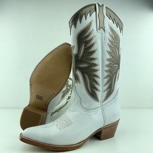 Womens Frye Boots Size 6 Carrie Firebird Mid Pull White Gold Tan Cowboy Western